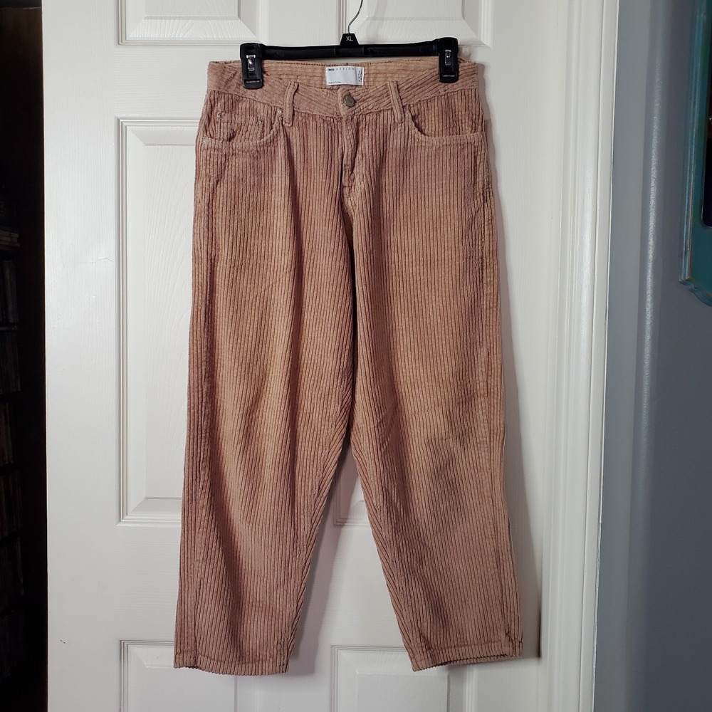 ASOS Barrel Leg Corduroy Pants Relaxed High-rise Baggy Preppy Dusty Rose Tan 28